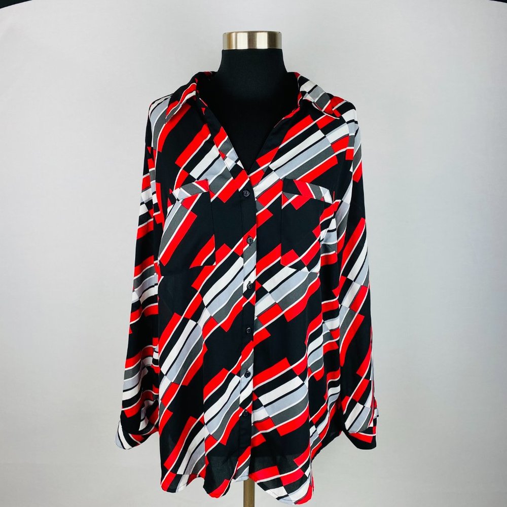 Relativity Abstract Print Button Down Top 2x - image 1